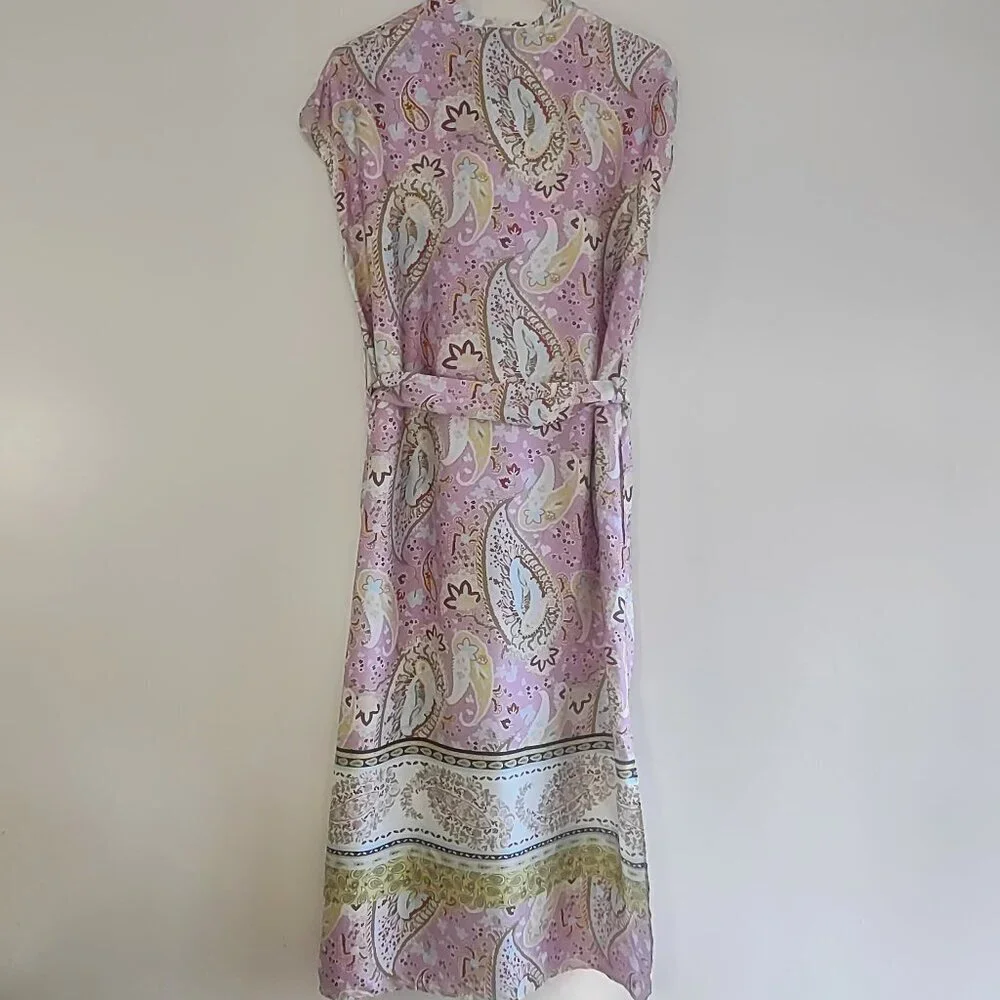 ZARA Floral Paisley Satin Kaftan Tunic Dress  Pink & Gold Women Small  Boho  NWT - Picture 6 of 14